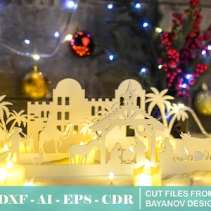 Christmas decorations Nativity scene candlestickwooden laser cut cnc file vector cdr dxf ai svg eps silhouette template souvenir