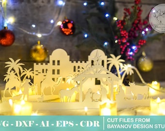 Christmas decorations Nativity scene candlestickwooden laser cut cnc file vector cdr dxf ai svg eps silhouette template souvenir