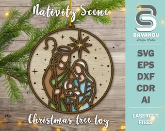 Christmas tree toy Nativity scene ornaments SVG file laser cut cnc file vector cdr dxf ai svg eps silhouette template souvenir