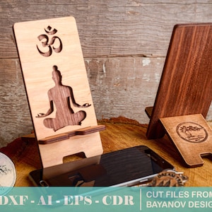 telefonstativ "Meditation"-teckning för laserskärning dxf, svg, ai, cdr, eps, vektorfil, cnc-fil, fil för skärning, laserskuret iPhone-stativ