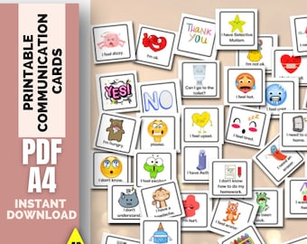 Cartes de communication imprimables pour les personnes non verbales, l'autisme, les enfants, le mutisme sélectif, les troubles d'apprentissage, les adolescents, les cartes de communication visuelle
