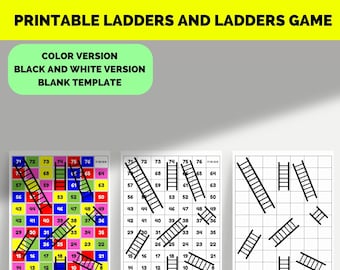 印刷可能なはしごと梯子のボードゲーム、家族向けボードゲーム、子供向けボードゲーム PDF、ダウンロード可能なボードゲーム、DIY ヘビと梯子