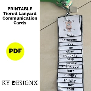 Afdrukbare gelaagde communicatiekaarten Lanyard voor non-verbaal, autisme, kinderen, selectief mutisme, visuele sleutelhangers Lanyards