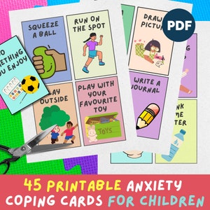 Afdrukbare angst-coping-kaarten voor kinderen, angst-coping-kaarten verminderen, kalmerende strategiekaarten, afdrukbare Kids Calm Down-activiteiten