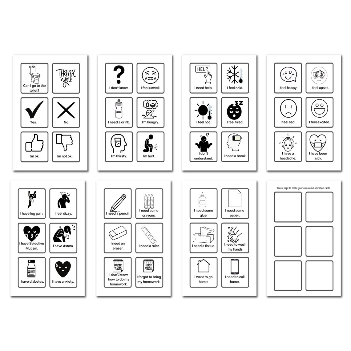 Printable Communication Cards for Non-verbal Autism - Etsy UK
