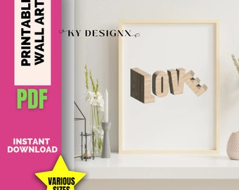 Kärlekstryck, typografitryck, rosa väggkonst, kärleksväggkonst, 3D-TYPOGRAFI, digital nedladdning, utskrivbar kärlek, typografi, alla hjärtans dag-present