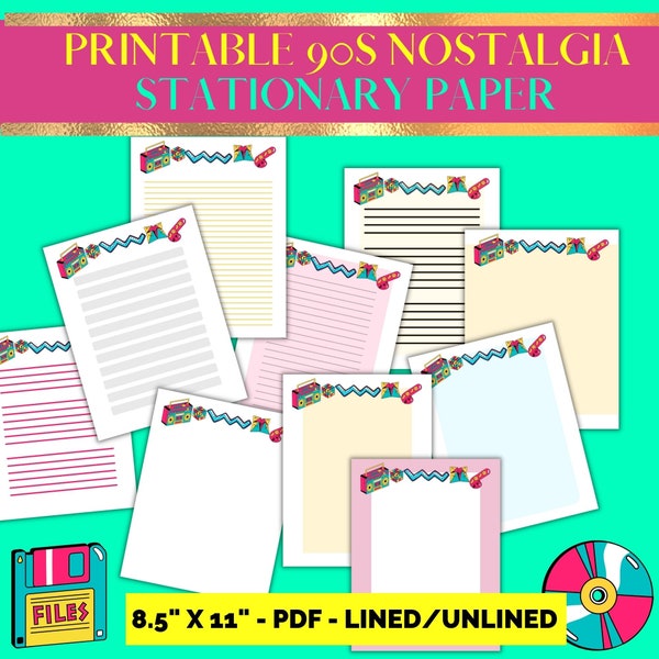 90s nostalgia stationary paper. Printable Writing Stationery, Stationery paper, 90S planner pages , printable stationery set, 90'S ERA