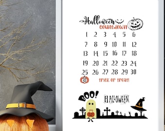 Compte à rebours imprimable d'Halloween, décorations de pièces imprimables d'Halloween, compte à rebours jusqu'à Halloween, calendrier de l'Avent imprimable Halloween, automne