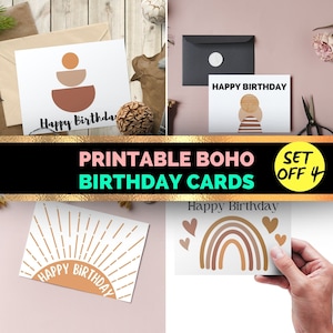 AFDRUKBARE Boho-verjaardagskaart, Boho-afdrukbare kaarten voor kinderen, Boho-afdrukbare kaarten voor haar, Boho-liefhebbers