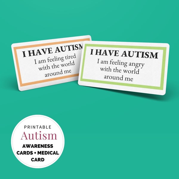 Printable autism awareness cards - I have autism,  Autism Medical ID Card  Autism printable Lanyard, Autism feelings communication cards,