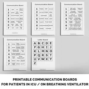 Afdrukbare ICU-patiëntcommunicatiekaarten voor beademingsapparatuur - Direct downloaden - eenvoudig af te drukken / Afdrukbare communicatiekaarten voor ICU