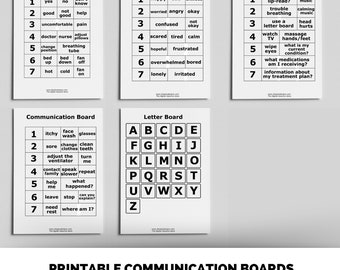 Printable ICU Patient Communication Boards for Ventilator Users - Instant Download - easy to print / Printable communication Cards for ICU