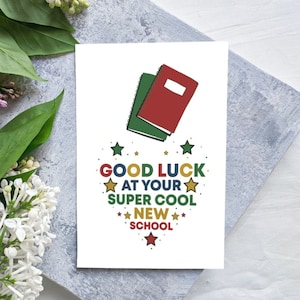 Afdrukbaar veel succes met je supercoole nieuwe schoolkaart, afdrukbare kaart terug naar school, afdrukbare nieuwe school, afdrukbare schoolkaart