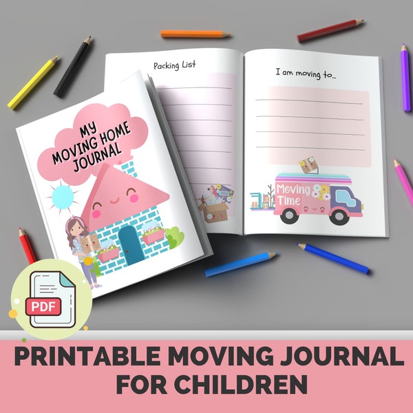 Printable Moving Home Journal For Children / Printable Moving house worksheets for kids / Packing list for kids / moving planner for kids