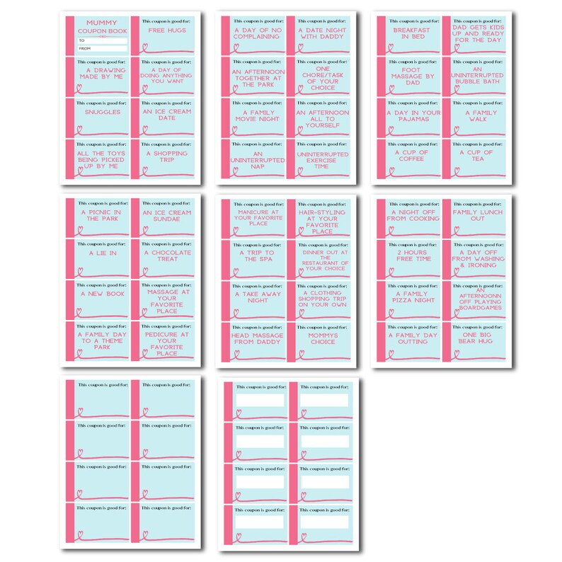 Printable MOTHERS DAY Coupons - Editable Coupon Book, Mummy Vouchers ...