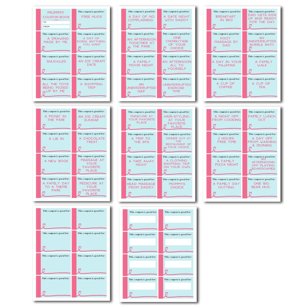 Printable MOTHERS DAY Coupons - Editable Coupon Book, Mummy Vouchers ...