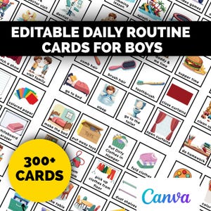 Cartões de tarefas visuais editáveis do Canva, cronograma para autismo, gráfico de rotina infantil do Canva para meninos, gráfico de tarefas diárias, cartão PEC para crianças, crianças