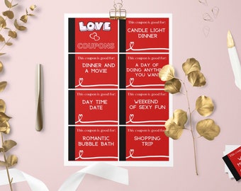 Afdrukbare rode liefdescoupons, valentijnscadeaus, digitale geschenken echtgenoot vriend vrouw vriendin, seksliefdescoupon, afdrukbare valentijnsbonnen