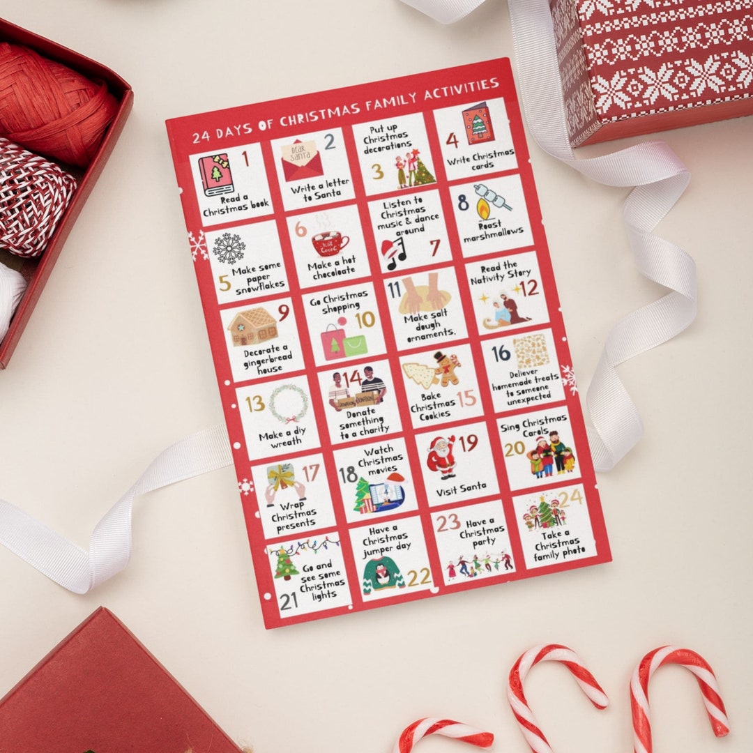 Printable Christmas Advent Calendar, Xmas Art Print, DIY Xmas, Family ...