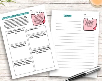 Mindfulness Worksheet, Daily Reflection, Emotional Well-being (Printable PDF)