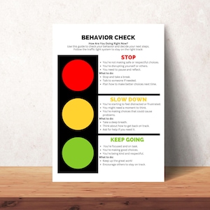 Afdrukbare grafiek met stoplichtgedrag Gedragsgrafiek voor kinderen Gedragsbeheersing in de klas Autisme ADHD Woedebeheersing Emotionele regulatie