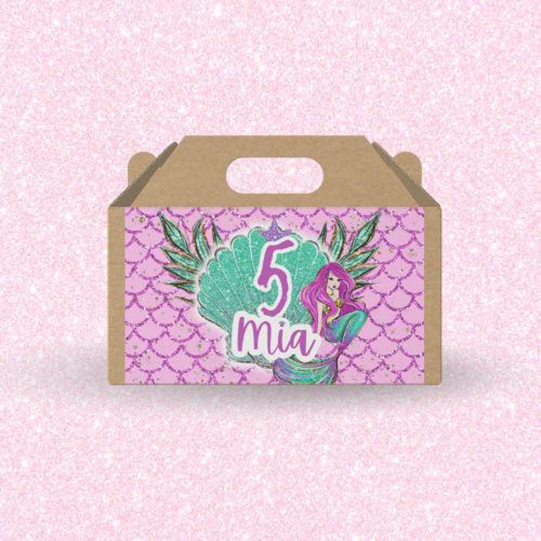 Mermaid Gable Box Label Template – Editable Canva Party Favor Tag ...