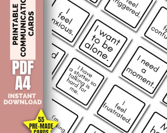 55 cartes de communication imprimables Enfants/adolescents/adultes, mutisme sélectif, autisme, TDAH, SPD, non verbal, BEP, cartes de communication,