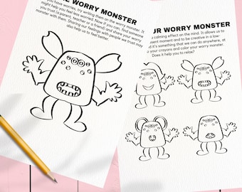 Printable anxiety worksheets for kids - The worry monster - anxiety for children - Autism worksheets - Coping skills for kids, CBT,  DBT