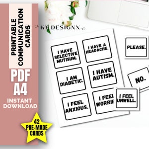 Cartes de communication imprimables, Mutisme sélectif, tableau de communication, cartes de communication visuelle, ressources sur l'autisme, besoins éducatifs spéciaux