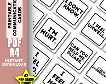 Cartes de communication imprimables enfants/adolescents/adultes, mutisme sélectif, autisme, TDAH, BEP non verbaux, cartes de communication, santé mentale