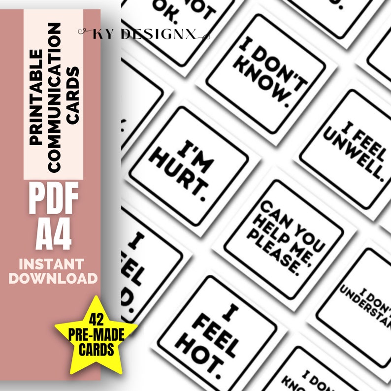 Cartes de communication imprimables enfants/adolescents/adultes, mutisme sélectif, autisme, TDAH, BEP non verbaux, cartes de communication, santé mentale image 1