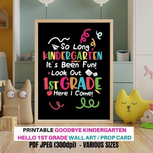 Póster imprimible de despedida de jardín de infantes, hola de primer grado, accesorio imprimible de despedida de jardín de infantes, hola de primer grado, accesorio de hola de primer grado,