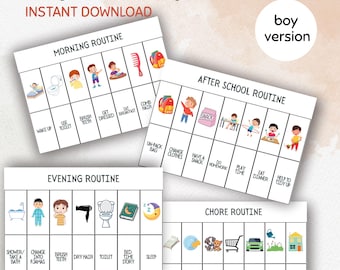 Utskrivbart rutinschema för barn – pojkversion - rutinschema för pojkar, rutinschema för autism, ADHD, neurodiversitet