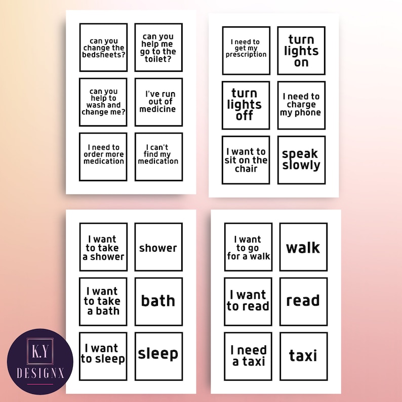 204 printable communication cards for non verbal adults etsy