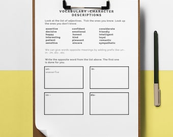 ESL Printable Worksheet, Teaching English as a second language worksheet, Vocabulary worksheet, Character descriptions,