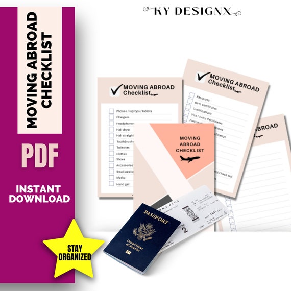 Printable moving abroad checklist | Moving abroad planner |Printable checklist |WHAT TO PACK when moving abroad  |  Relocation Binder