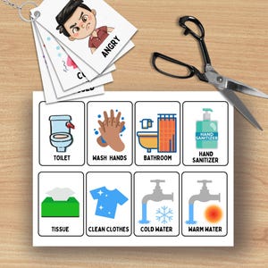 Afdrukbare communicatiekaarten - autisme - sleutelhanger-flashkaarten - non-verbaal - selectief mutisme - communicatiehulpmiddelen voor kinderen, kinderen - borstspieren