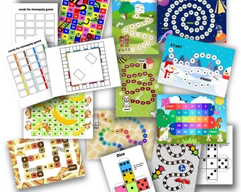 11 Printable Games for Kids - Bundle Set  Printable Dice - Family Board Game, KIDS board Games PDF, Downloadable Board Games,