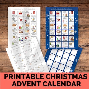 Printable Christmas Advent Calendar, DIY Xmas, family Advent activities, 24 days of Christmas, Digital Download