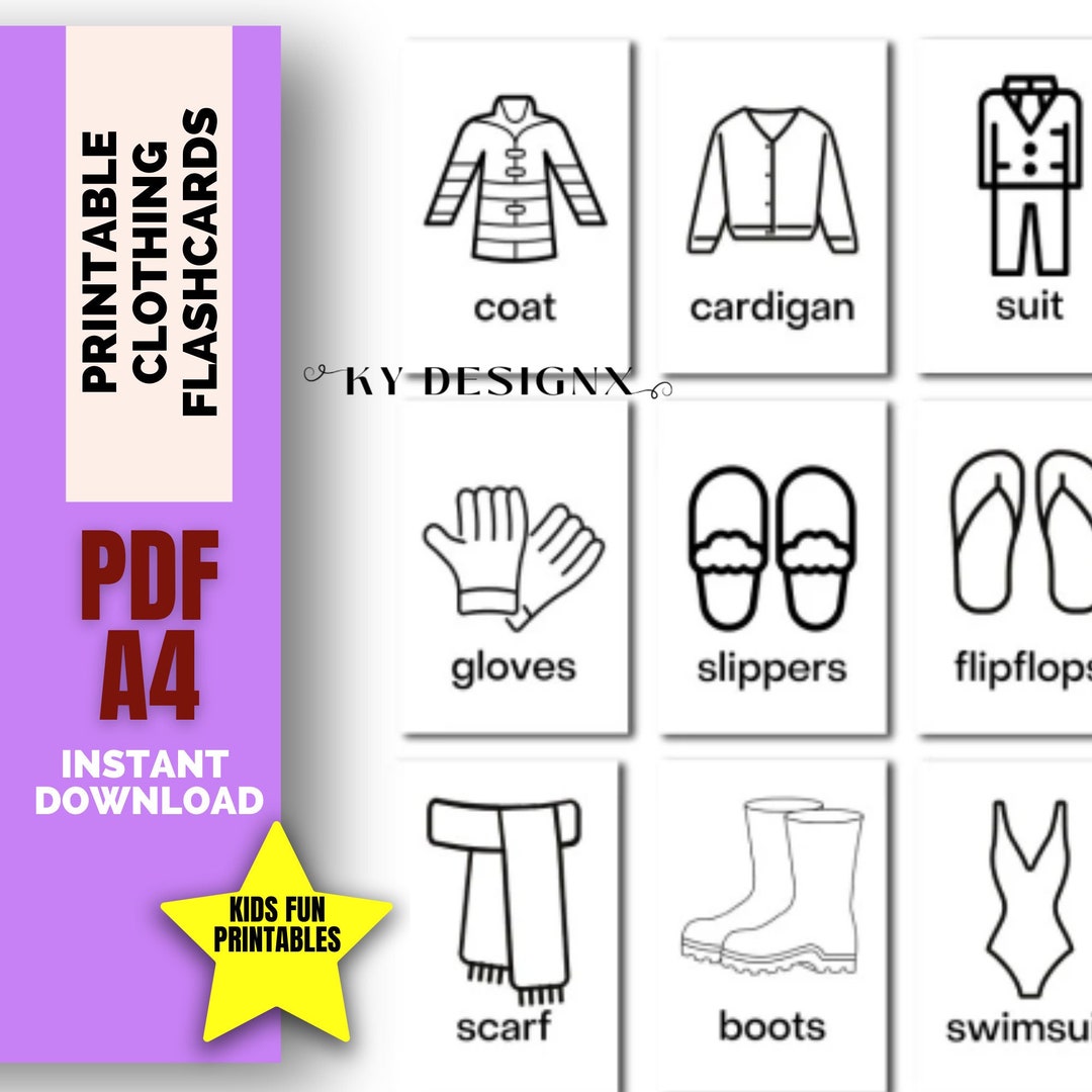 Printable Clothing Flashcards, Printable Clothing Coloring Pages