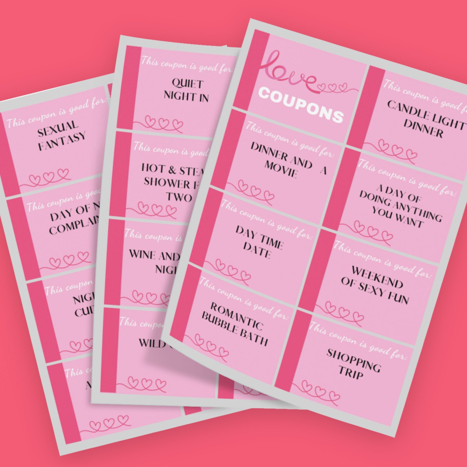 Pink Printable Love Coupons, Valentine Pink PRINTABLE, Printable Gifts ...