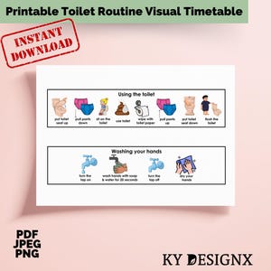 Afdrukbare toiletroutine Visueel tijdschema, autisme, peuters, leerstoornis, SEN-beelden, toiletgebruik, communicatiekaarten