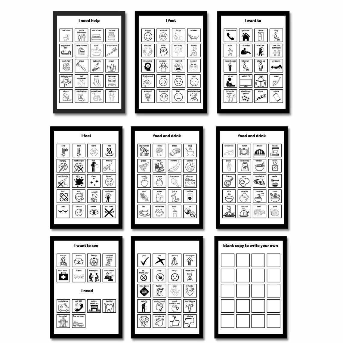 Printable Communication Board for Non-verbal or Recovery From Illness