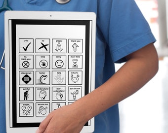 Tableau de communication imprimable pour le non-verbal ou le rétablissement après une maladie, aides à la communication