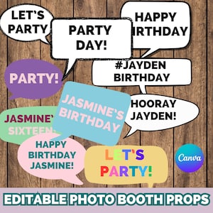 Editable Photo Booth Props, Speech bubbles, Digital downloads, Printable party decorations, Custom Edit yourself, Add your own TEXT, diy