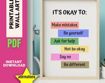 It's Okay to, It's okay to printable, , Classroom Decor, Classroom Poster, Classroom Quotes, Digital Print, Playroom Decor, Child Art