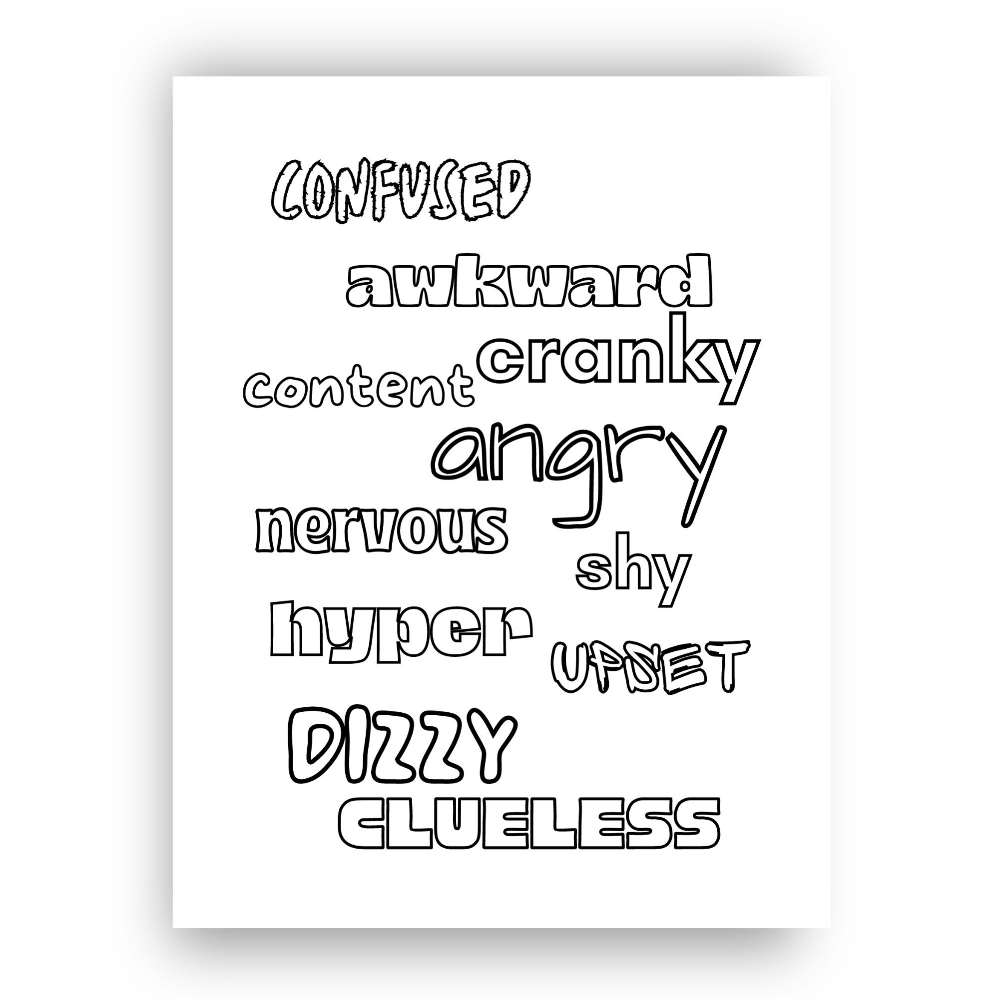 Printable FEELINGS WORKSHEET, Feelings Coloring Page, Selective Mutism ...