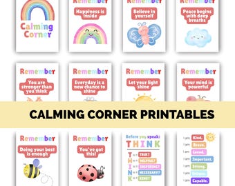 Printable Calming Corner Poster Bundle  – Mindfulness & Emotion Regulation Calm Corner Bundle,  Feelings Flashcards, Emotional regulation,