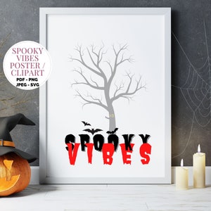 spooky vibes wallart, Halloween clip art with commercial use,  pdf halloween, COMMERCIAL USE spooky vibes, halloween, print on demand