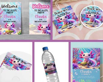 Editable Axolotl Birthday Welcome Sign Canva Template | Under the Sea Party Decor | A4 Printable Sign |  Birthday Party Sign Party Decor